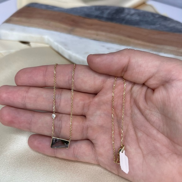 Amazing Purple Green Tourmaline With A Diamond In Solid 14k Yellow Gold 18" - Picture 2 of 9